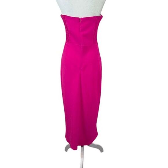 Amanda Uprichard Mandy Midi Dress Strapless Hot Pink High Slit Size Large - Picture 5 of 12